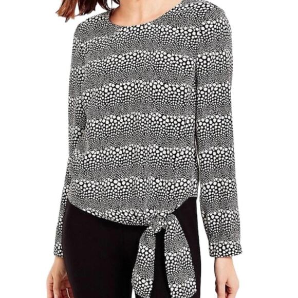 Talbots Long Sleeve Black and White Striped Polka Dot Tie Waist Blouse Size XL - Picture 1 of 11